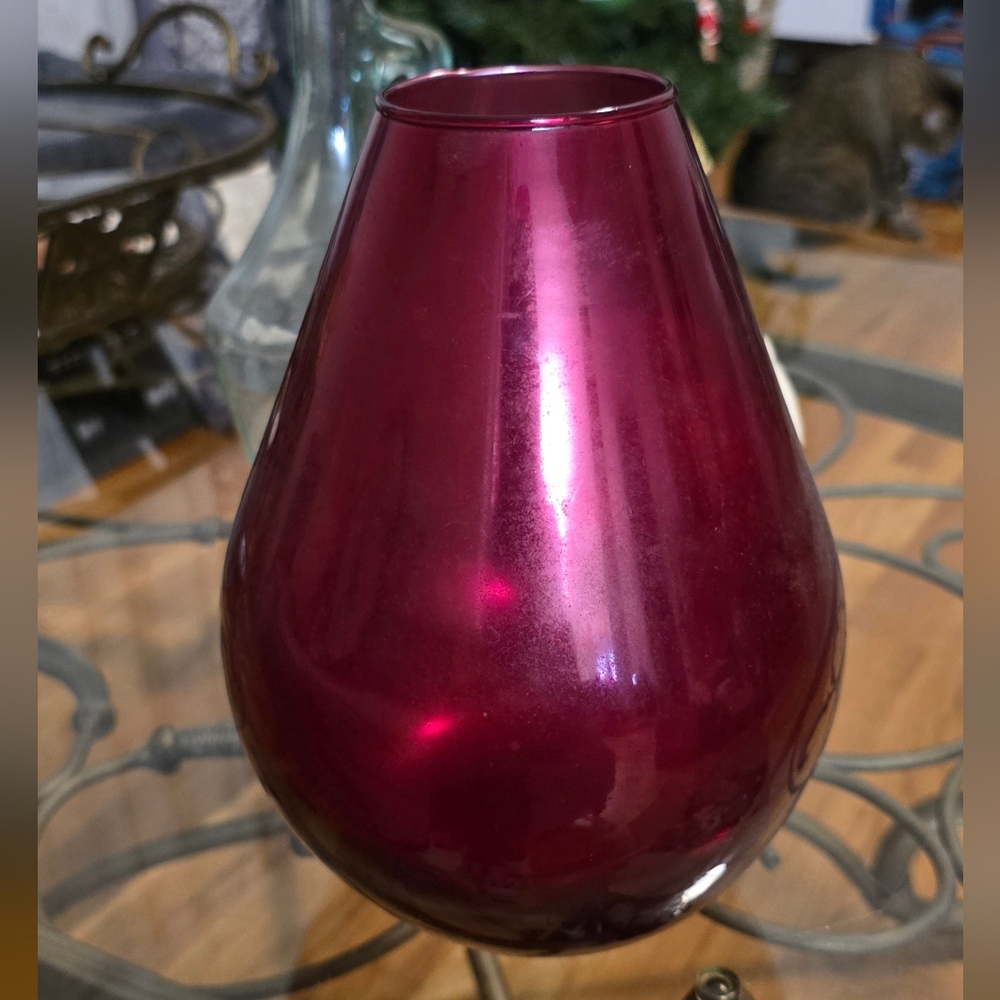Pier 1 Ruby Red Spain Glass Vase 8.25" H